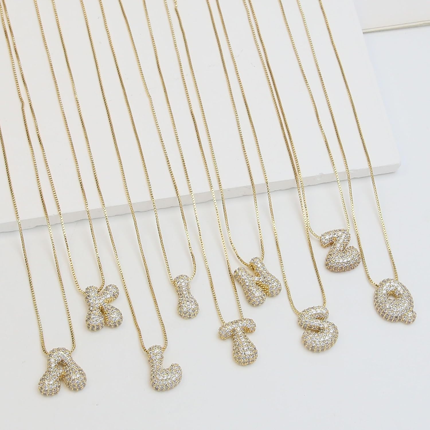 LIU JUN Bubble Letter Necklace Gold For Women, Cubic Zirconia Balloon Initial Alphabet Pendant 18k Gold Plated Dainty Statement Gift Jewelry image 5