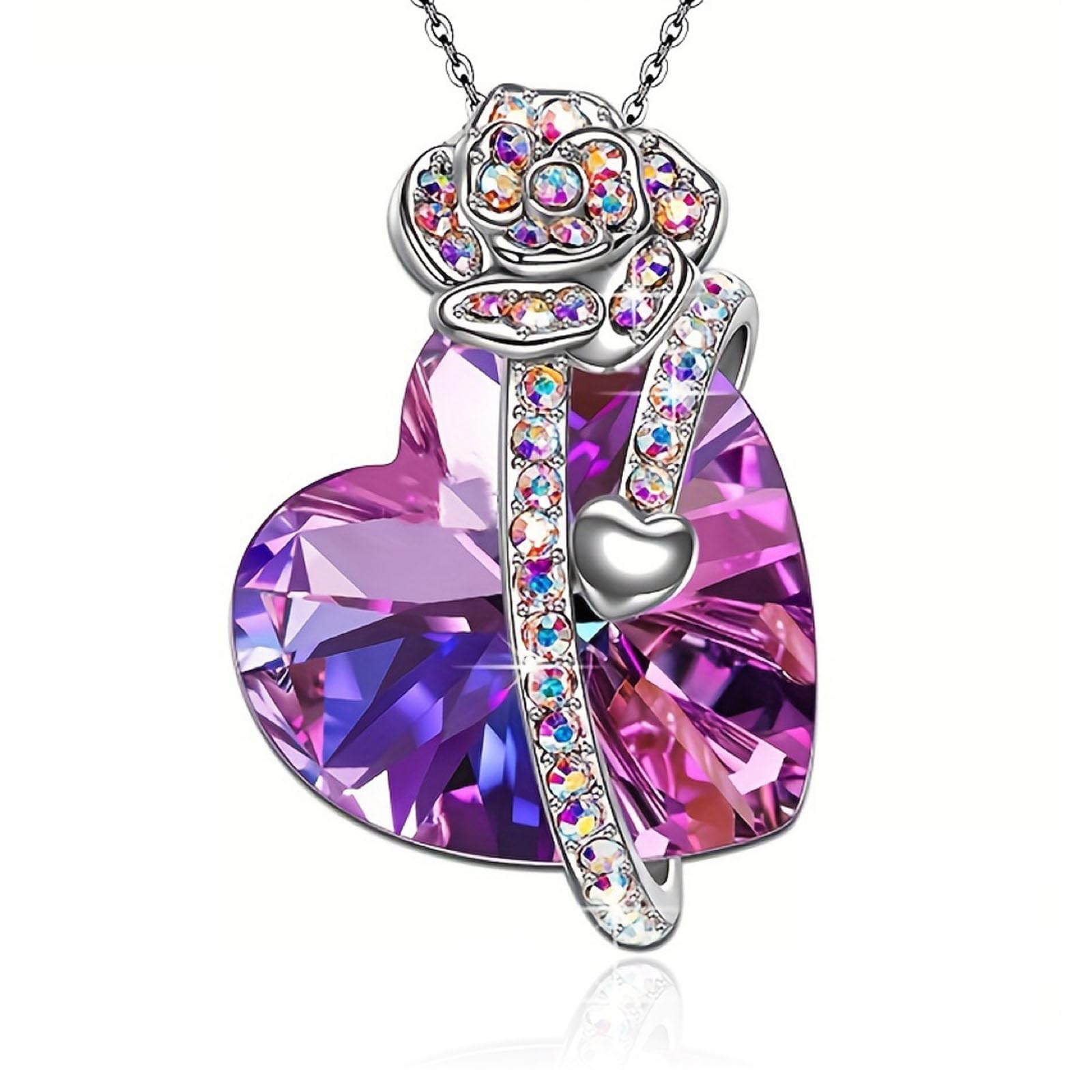 CTEWColorful Heart Cubic Zirconia Crystal Drop Pendant Necklace for Women 14K Gold Plated Crystal CZ Dainty Choker Necklace | Silver Necklaces Wedding Necklace for Women