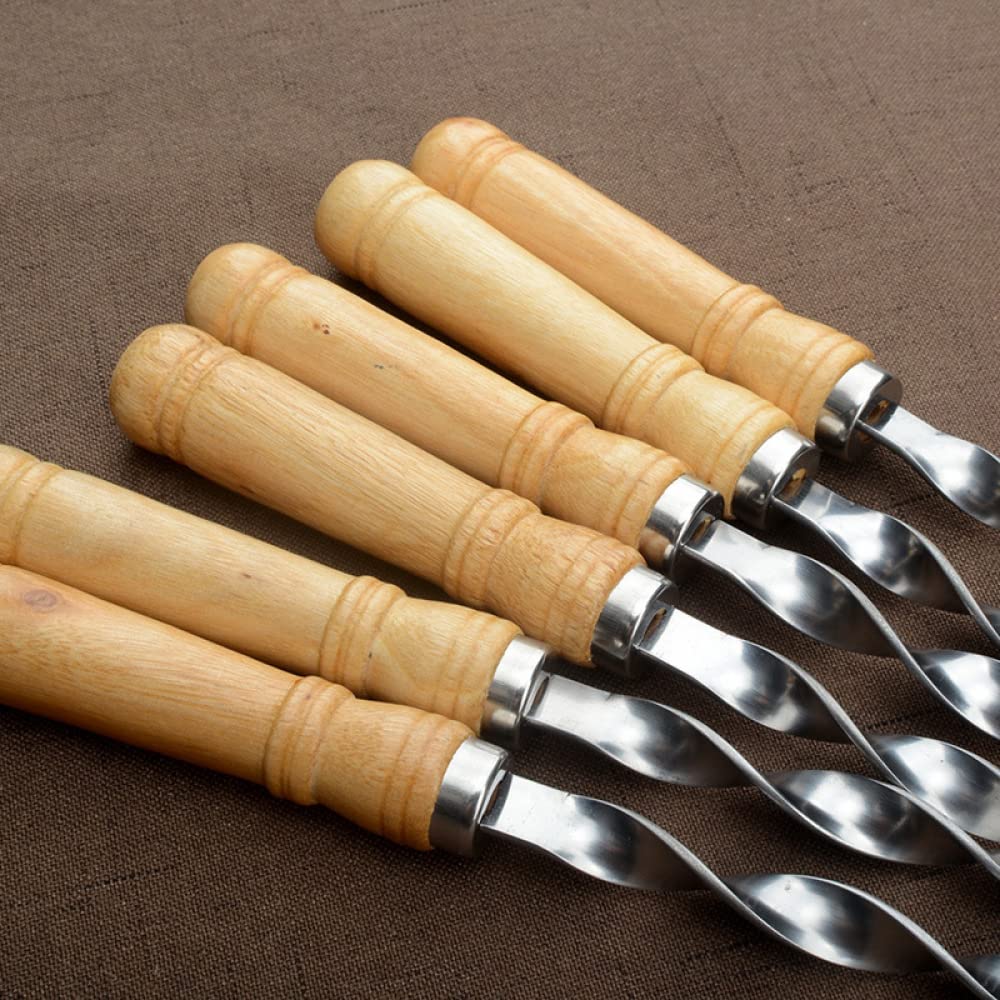 SePkus 6 Pezzi 55 cm spiedini per Barbecue Manico Lungo Shish Kebab Barbecue Grill bastoni Barbecue in Legno forchetta griglia Esterna in Acciaio Inossidabile Sacchetti per Aghi