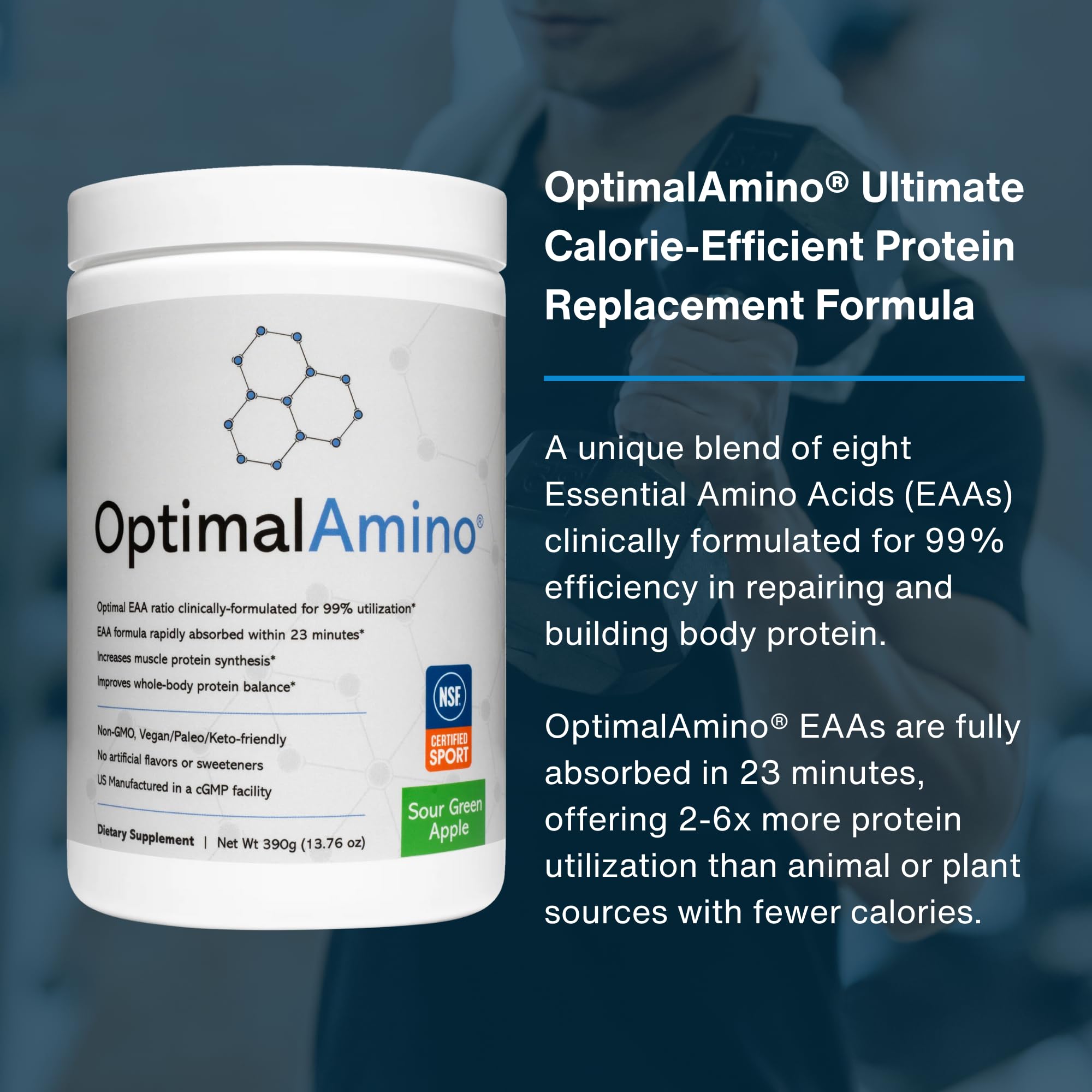 OptimalAmino | Essential Amino Acid Powder | Sour Green Apple, 30 Servings — Amazon image 3
