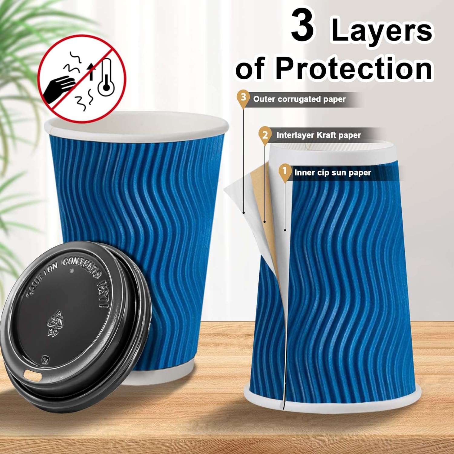 16 oz 500 Pack Coffee Cups with Lids,Disposable Insulated Ripple Wall To Go Paper Coffee Cup for Hot/Cold Drink Beverages,Suitable for Party,Home,Picnic,Office,Navy