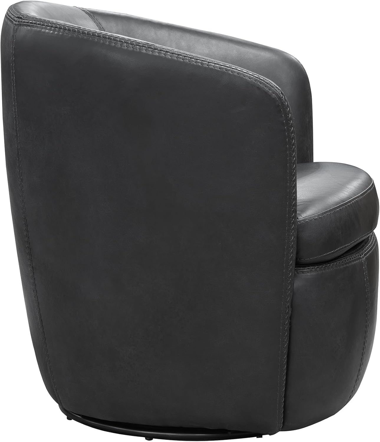 Pemberly Row Vintage Slate Italian Leather Swivel Club Chair, 32.5 x 29 x 32 in, Genuine Aniline-Dyed Top-Grain Leather, Barrel Seat with Metal Base, Decorative Stitching, Living Room Accent Chair