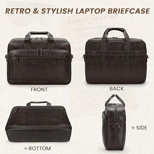Miniatura 7 de RAINSMORE Bolsa de cuero para hombre de 16 pulgadas, bolso de mensajero vintage para hombre, bolso cruzado grande para el hombro, oficina,