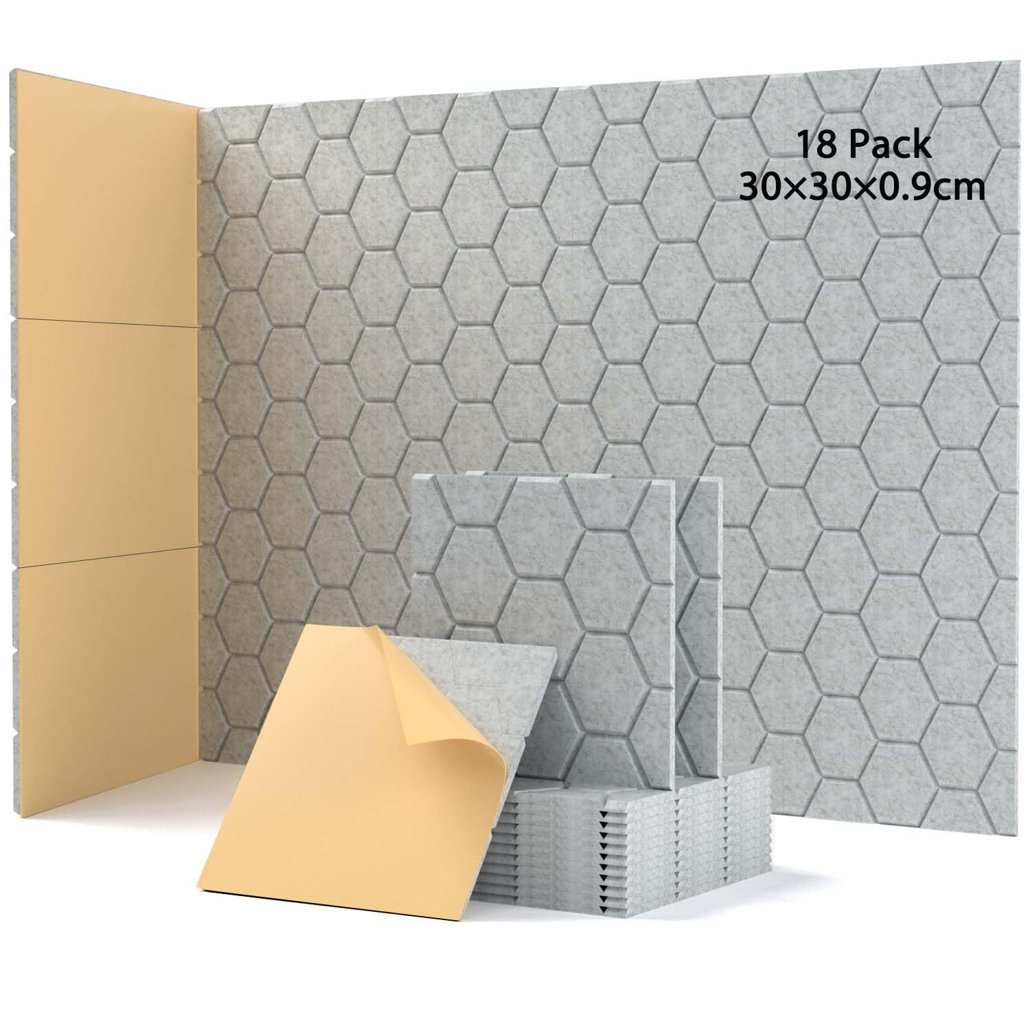 18 pannelli acustici autoadesivi, assorbitori acustici, 30 x 30 x 0,9 cm, isolamento acustico da parete per porte, soffitti, pannelli acustici per la decorazione di gioco, uffici, studi, pannelli