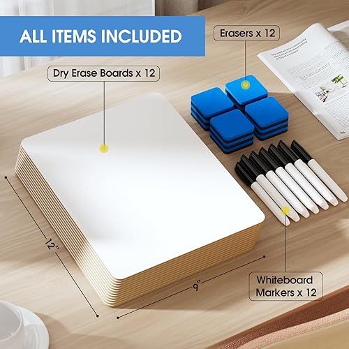 Miniatura 9 de MaxGear Pizarra blanca pequeña de borrado en seco, paquete de 6, mini pizarra blanca de 9 x 12 pulgadas para la escuela de estudiantes, mini