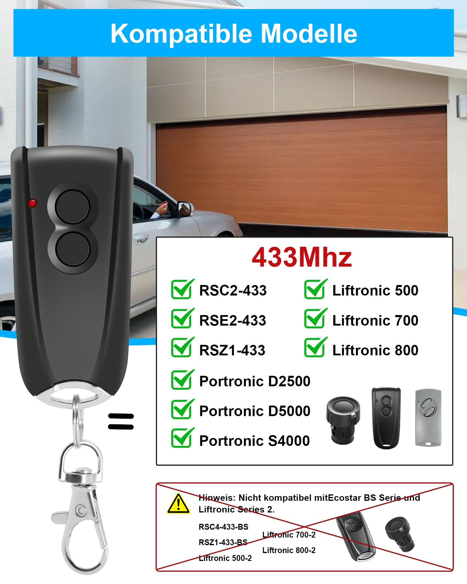 Telecommande Portail pour S449 QZ2, S449 QZ1, 433.92 MHz, 2 Canaux, TXQ4492P0, Télécommande de Portail pour Porte de Garage (1)