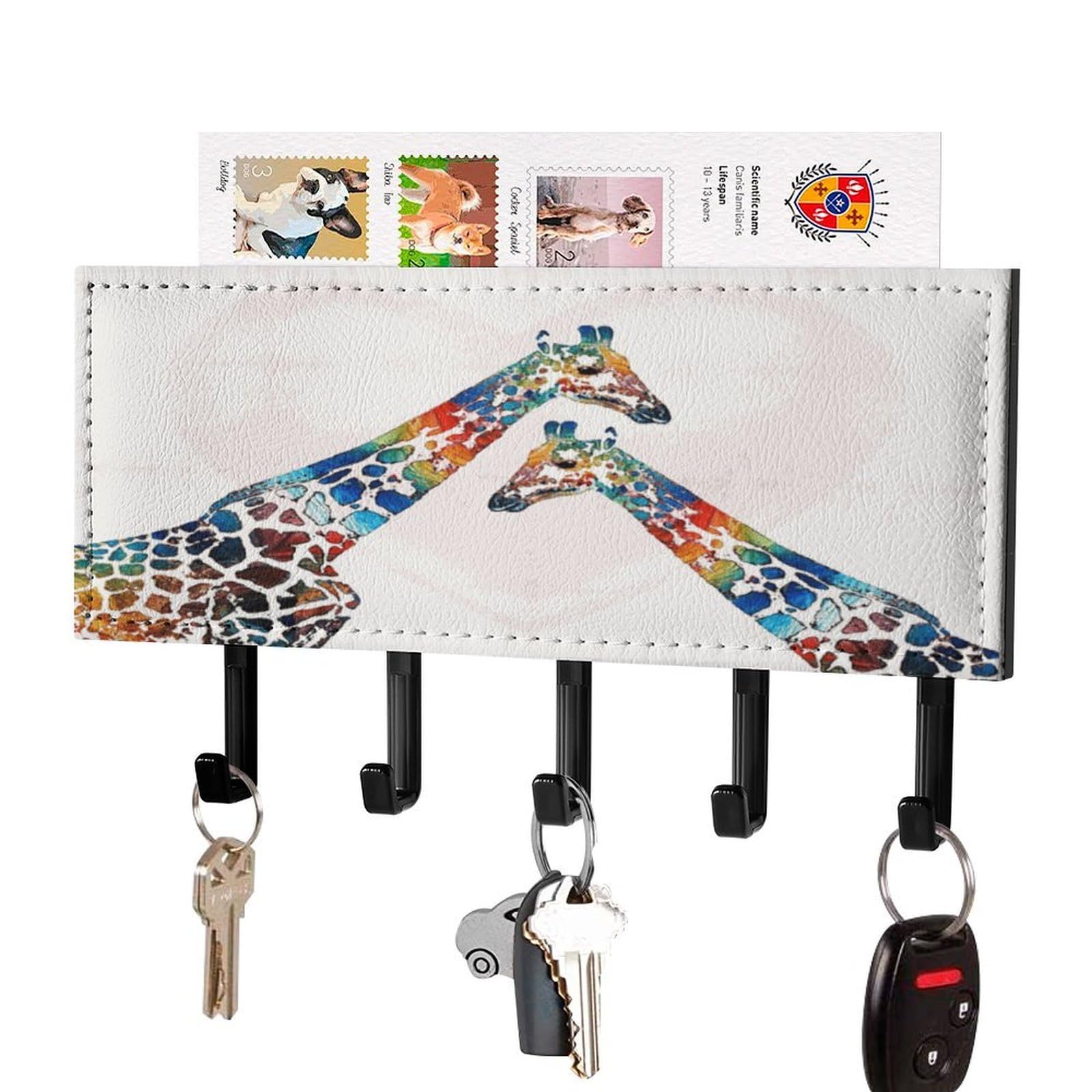 NCLQVJXZKHW Colourful Giraffe Key Holder with 5 Hooks Key Hooks Wall Mounted Key Racks Key Hanger Organiser Shelf