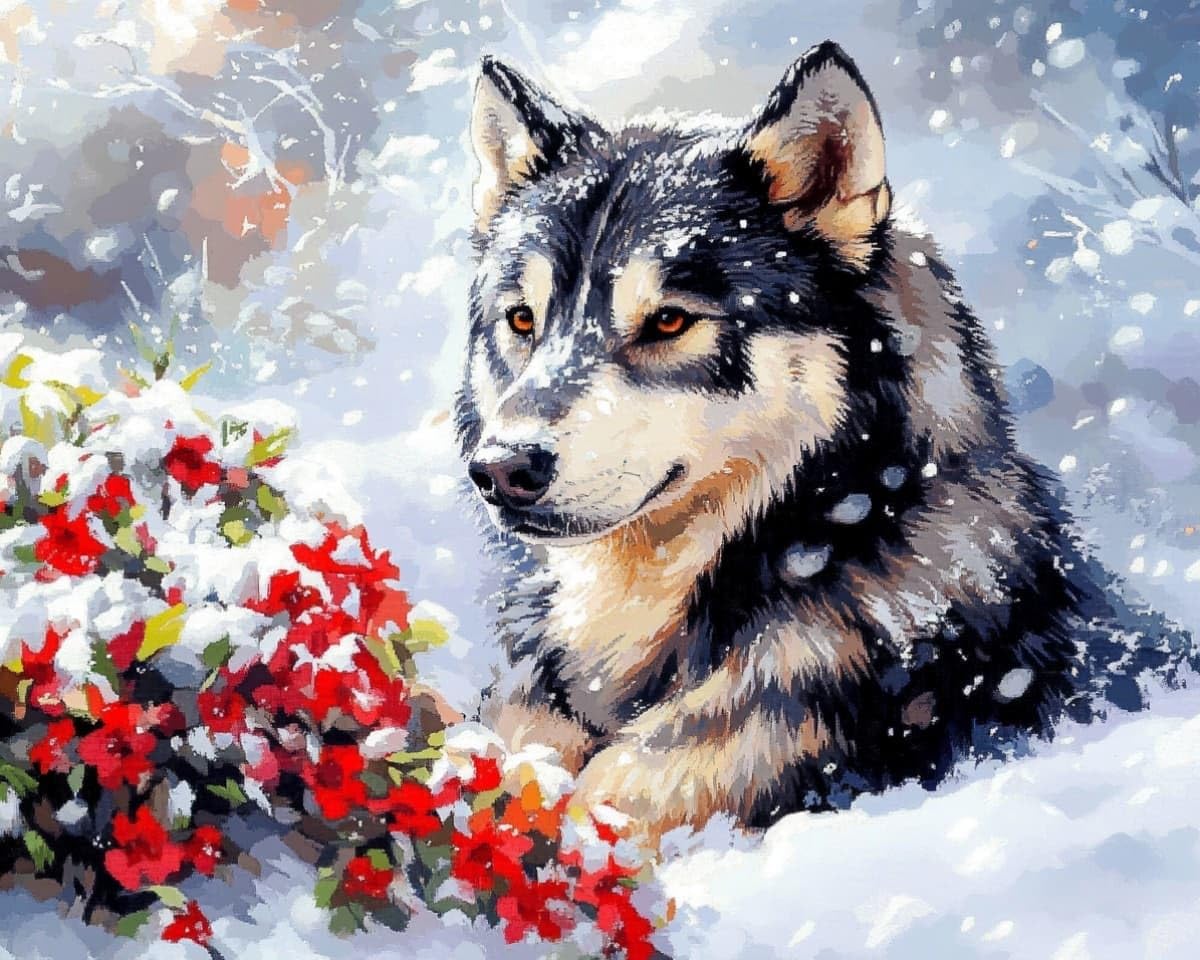 AxiangziK 11CT Printed Cross Stitch Kits,Wolves in the Snow Stamped Embroidery Kits with Instruction Wall Hanging for Needlepoint Adults Wall Art Decoration 12x16in