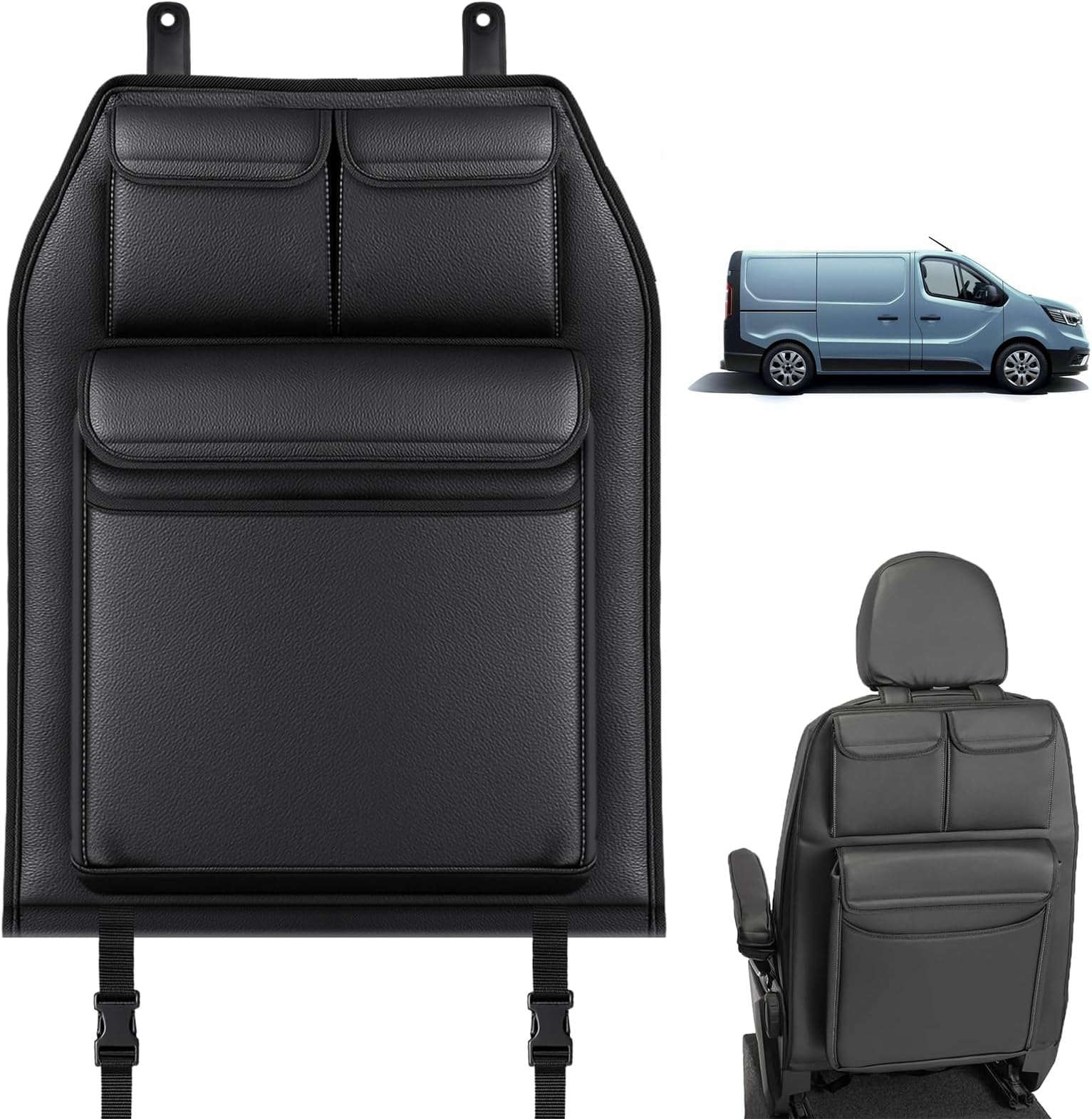 Car Boot Organiser for Renault Trafic, Foldable Seat Back Protector with 3 Pockets, Large Capacit Car Boot Organiser Easy Fit for Travel & Daily Use Leatherette Black