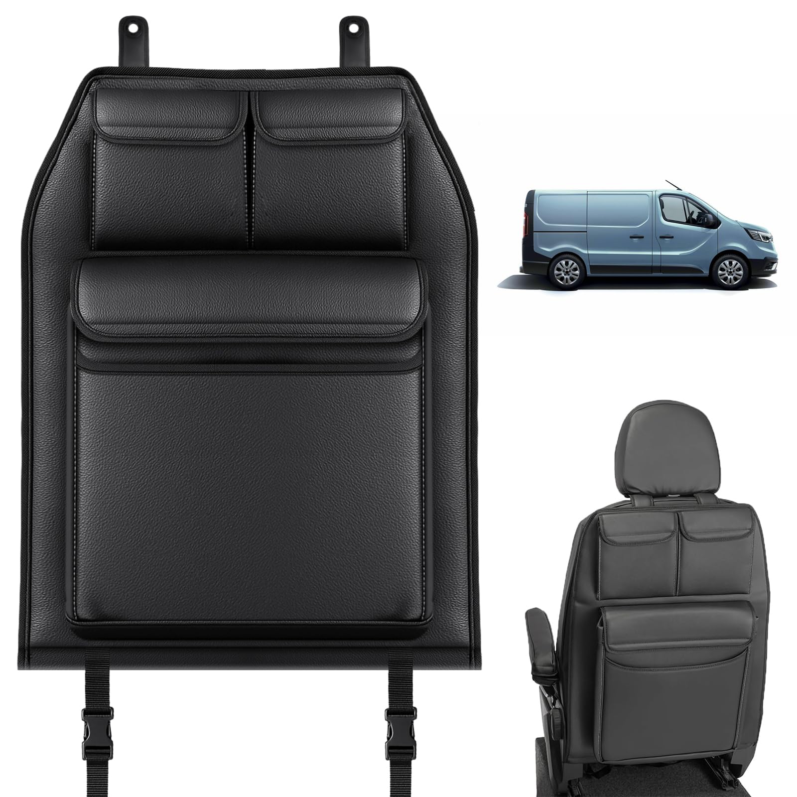 Organiseur Siège Arrière de Voiture remplacement pour Renault Trafic, Protection de Dossier Pliable, Assemblage Facile pour les Voyages et un Usage Quotidien en Simili Cuir (Célibataire)
