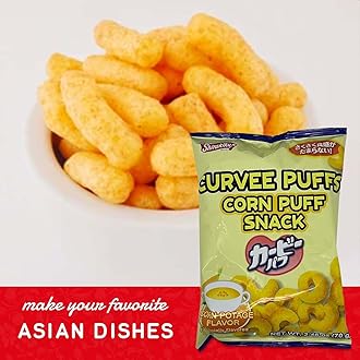 Shirakiku Curvee Corn Puff Snack | Natural and Artificial Flavor, Silicon dioxide, Palm oil, Wheat, Onion || Authentic Japanese Snacks in Cheese Flavor | 2.46 oz Pack of 2"