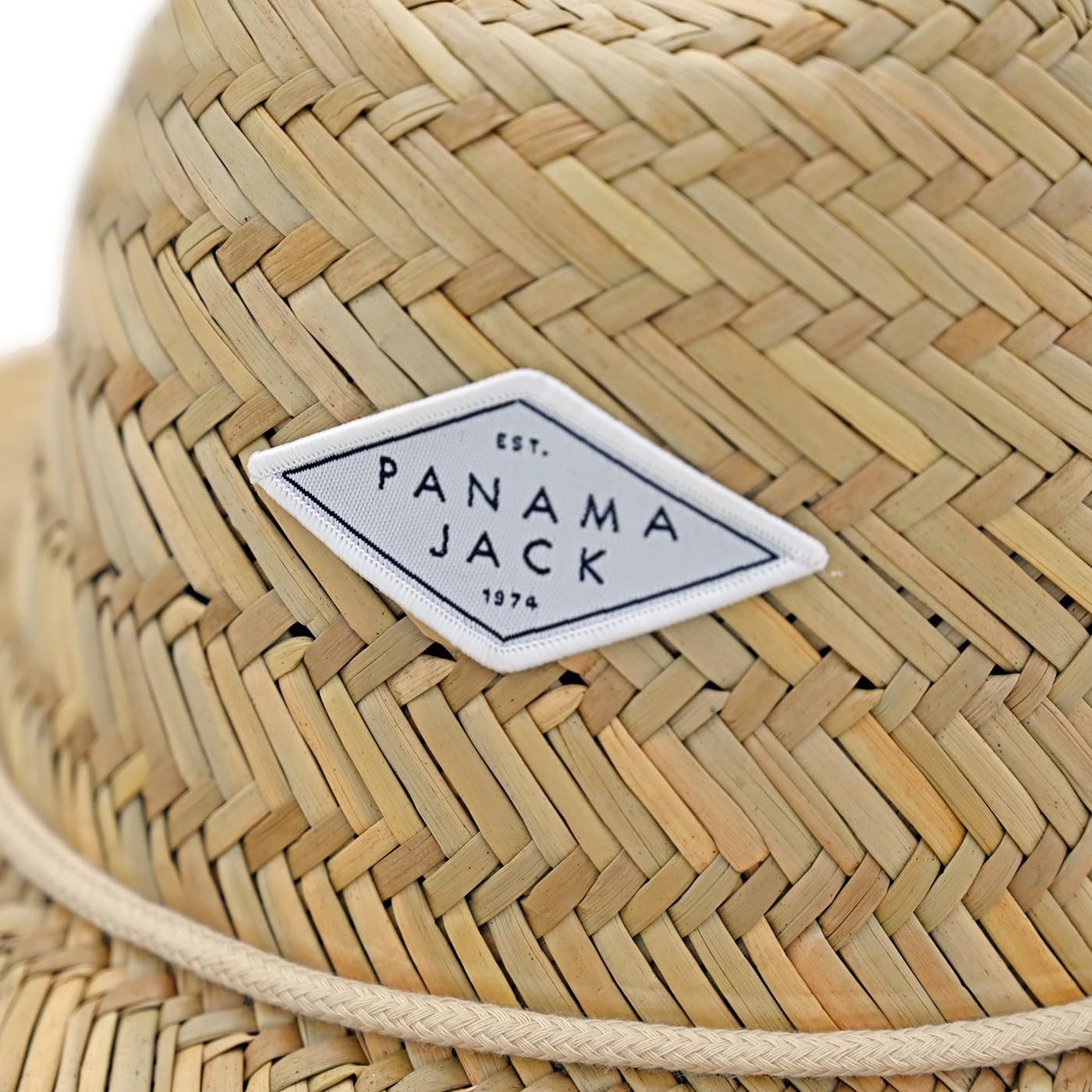 Panama Jack Mens Straw Lifeguard Hat - Handwoven Sun Hat, 4" Brim, Chin Cord, Logo Patch