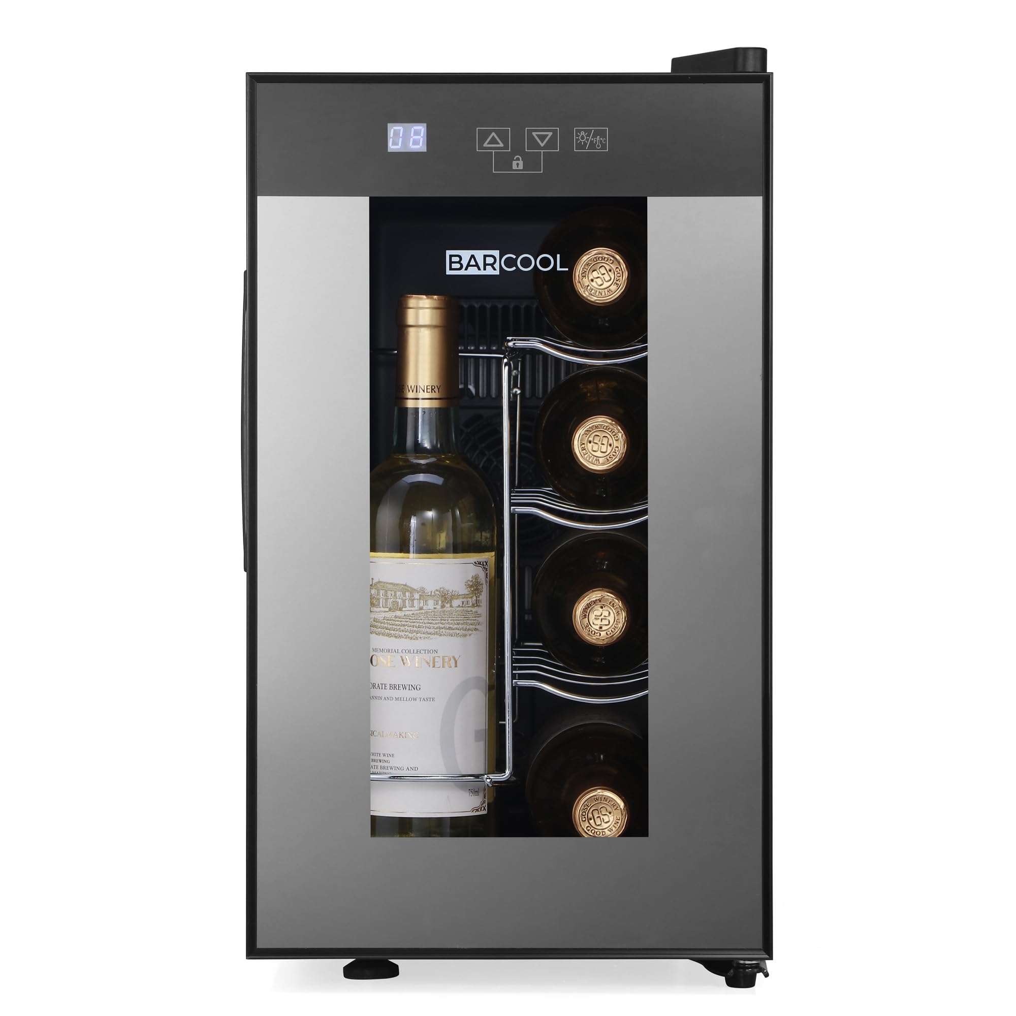 Barcool VINO8 – Table-Top Wine Fridge Black | 5-18°C | Wine Cooler | LED + Digital Display | Glass Door Drinks Cellar | Single-Zone (8 Bottle) — view 6