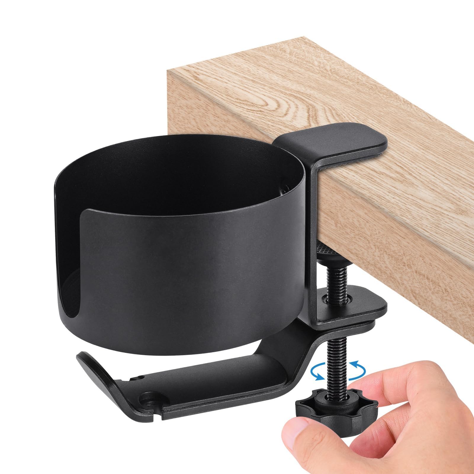 XHTLLO 360° Rotation Under Desk Headphones Stand with Cup Holder, Space Saving Desktop Mount for Office Organization(Black)