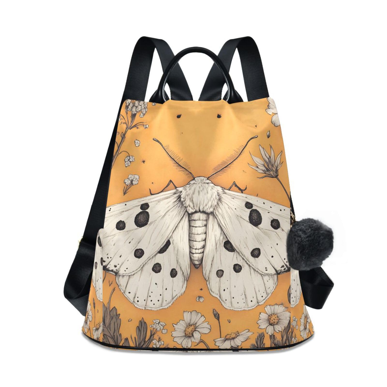 Moth Daisy Flower Backpack for Women Anti Theft Large Fashion Travel Shoulder Bag Purse Rucksack Lightweight