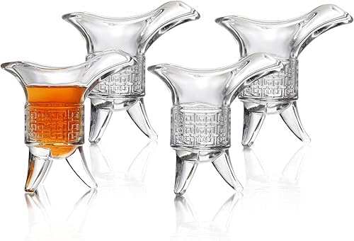 QUAFFER Soju - Vasos de chupito de tequila (juego de 4)  Vaso de chupito estilo emperador retro  Soju Whisky Tequila Baijiu  Perfecto para fiestas,