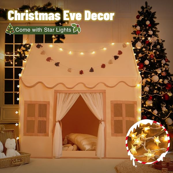 Kids Play Tent Indoor: with Mat, Tassel Garland, Star Lights - Girl Tent Indoor Playhouse for Kids Toys for Boy Girl Birthday Gift - 4