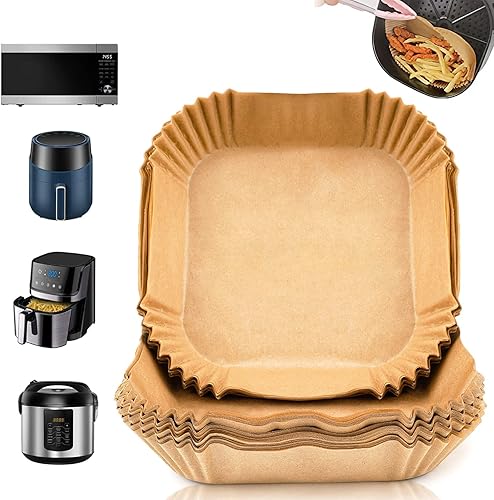 Miniatura 1 de 100 piezas de forro de papel desechable para freidora de aire pergamino cuadrado antiadherente hornear asar papel de grado alimenticio para freidora