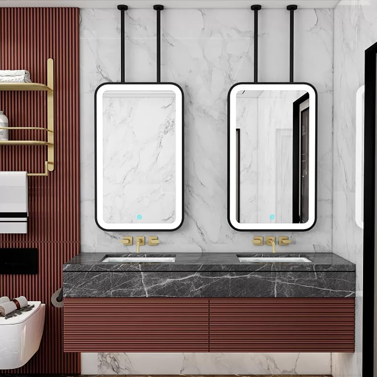 FGXHHS Vertical with LED Lights，Metal Frame Illuminated Vanity Makeup Rectangular Black Ceiling Mirror，Floating Decorative Glass Mirrors for Home or Hotel(40cmx60cm)