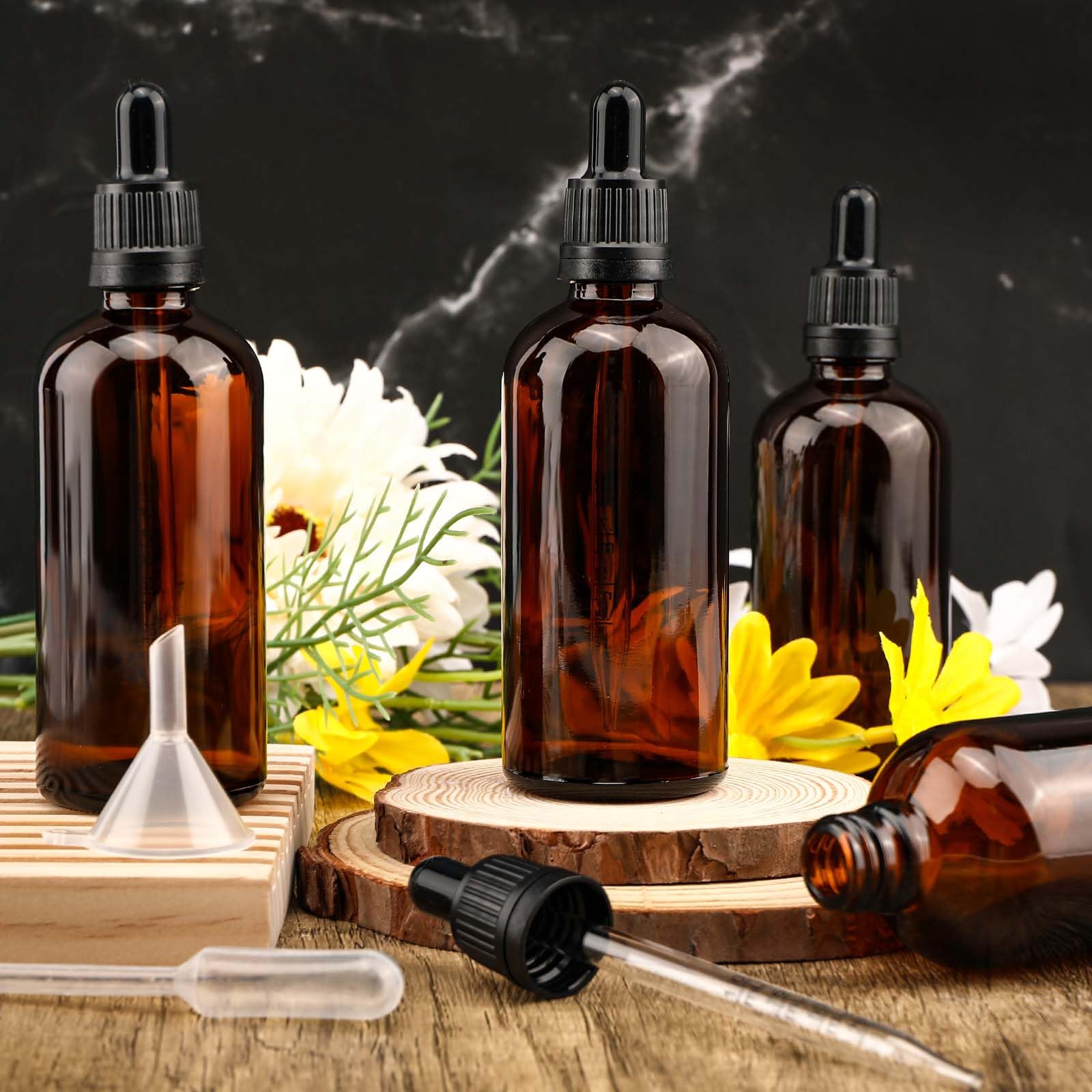Frascos de Vidrio Marrón 100 ml con Gotero para Aceites Esenciales - 6 Piezas