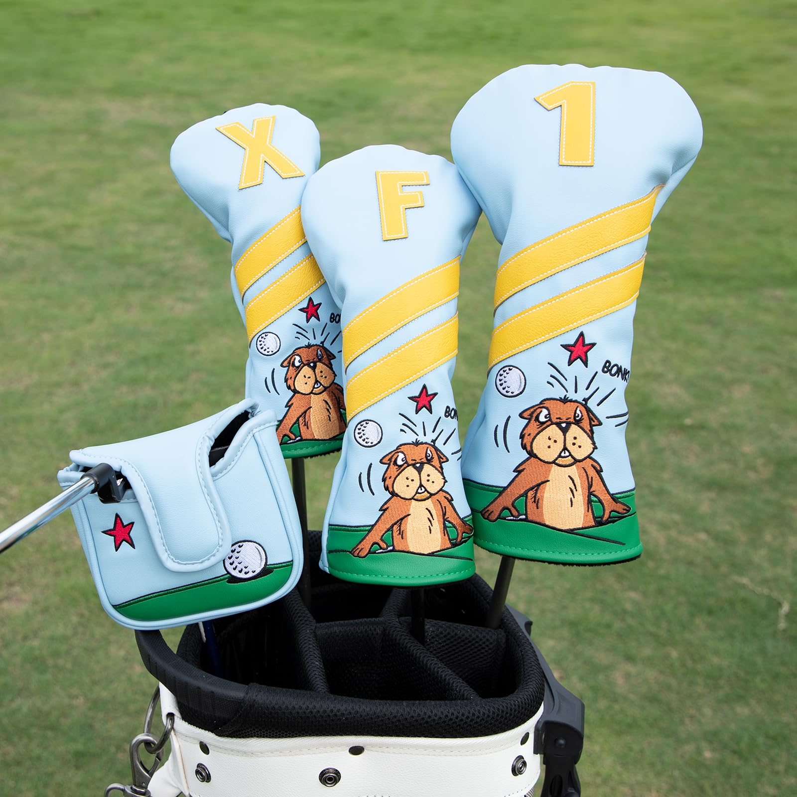 Golfschlägerhauben für Fahrerabdeckungen, Fairway-Holzabdeckungen, Hybrid-Abdeckungen im Gopher-Stil, Premium-Leder, 3-Holz-Schlägerhaube, Set mit austauschbaren Nr. Tags, Golfschlägerabdeckungen
