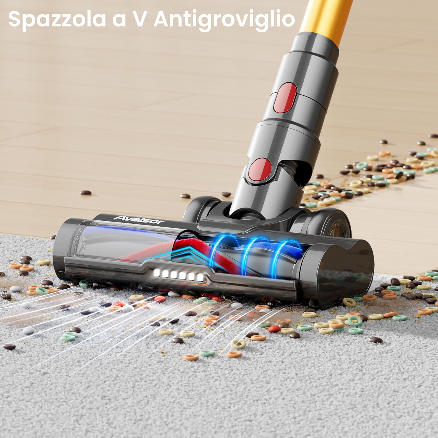 Avalsor Aspirapolvere Senza Fili 45Kpa&550W&70Min, Scopa Elettrica Senza Fili OLED Smart Touch, Anti-Avvolgimento Scope Elettriche, 8 Stadi Filtrati/9 in 1 Aspirapolvere per Pavimenti