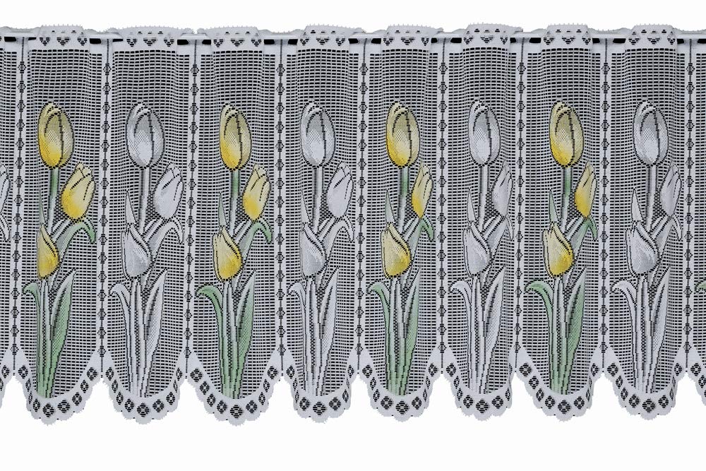 Silverthorn SOFT FURNISHINGS - Tulip Yellow Cafe NET - Jacquard LACE- ‘Sold by The METRE’ (45cm Drop / 18 inch Drop)