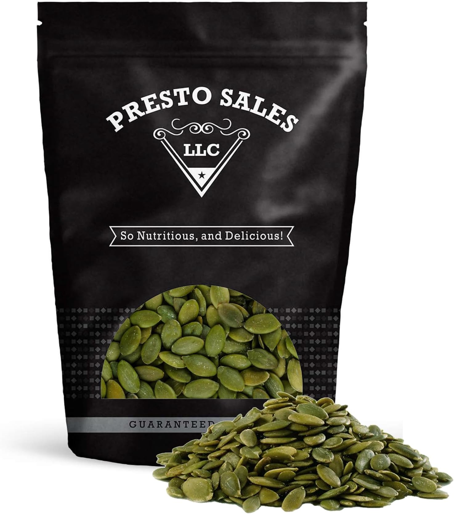 Pumpkin Seeds, Roasted Salted Green Pepitas, Premium, Natural Snack, Eating Or Cooking, Nutritious, Packed in a resealable pouch bag of 2 lb. (32 oz.) by Presto Sales LLC