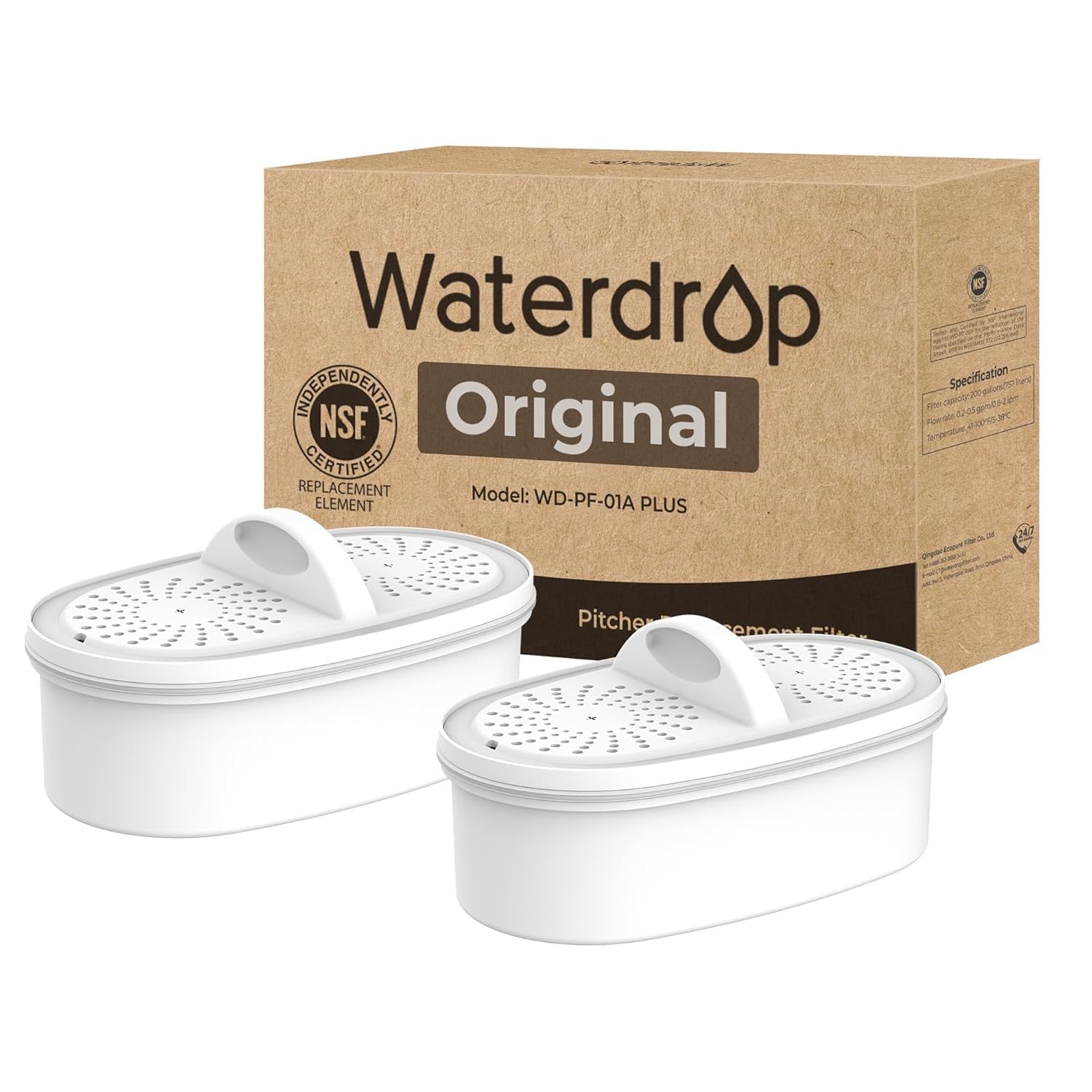 [Original] Waterdrop WD-PF-01A Plus Replacement Filters for All Waterdrop Jug Filtration System, Last Up to 3 Months 757 Liters, NSF Certified (Pack of 2)