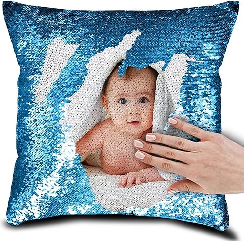 Funda de almohada mágica reversible personalizada, diseño de fotos de lentejuelas, impresión de un solo lado, funda de almohada para fotos de