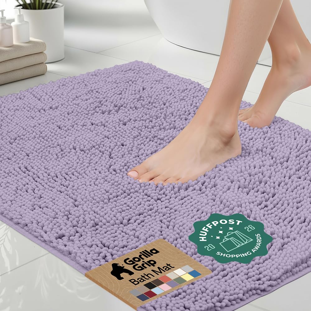 Gorilla Grip Original Luxury Chenille Bathroom Rug Mat, 36x24, Extra Soft and Absorbent Shaggy Rugs, Machine Wash and Dry, Perfect Plush Carpet Mats for Tub, Shower, and Bath Room, Light Purple — image 1