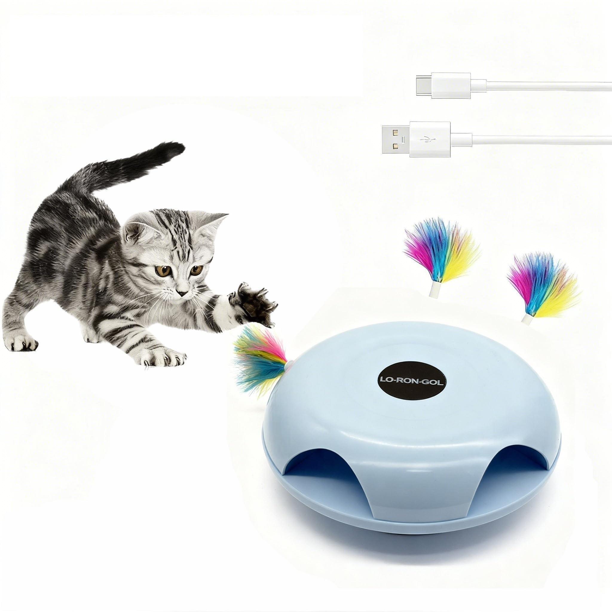 LO-RON-GOL Interactive Whack-a-Mole Cat Toy — Automatic Mushroom Feather Pop-Up Play Toy for Cats, Cognitive Stimulation & Exercise, Durable Pet Entertaining Ga