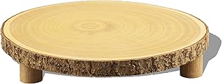 Gusnilo Rustic Wood Cake Stand with Legs – 11.5-12.5" Natural Wood Slice for Weddings, Parties & Desserts (Handcrafted Bark Edge)