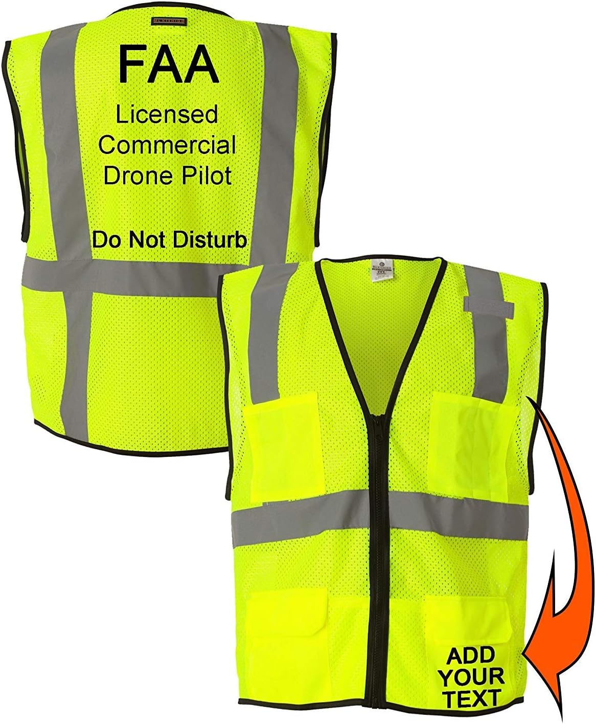 Custom Safety Reflective Mesh Vest with Zipper - Personalized Drone Pilot Vest