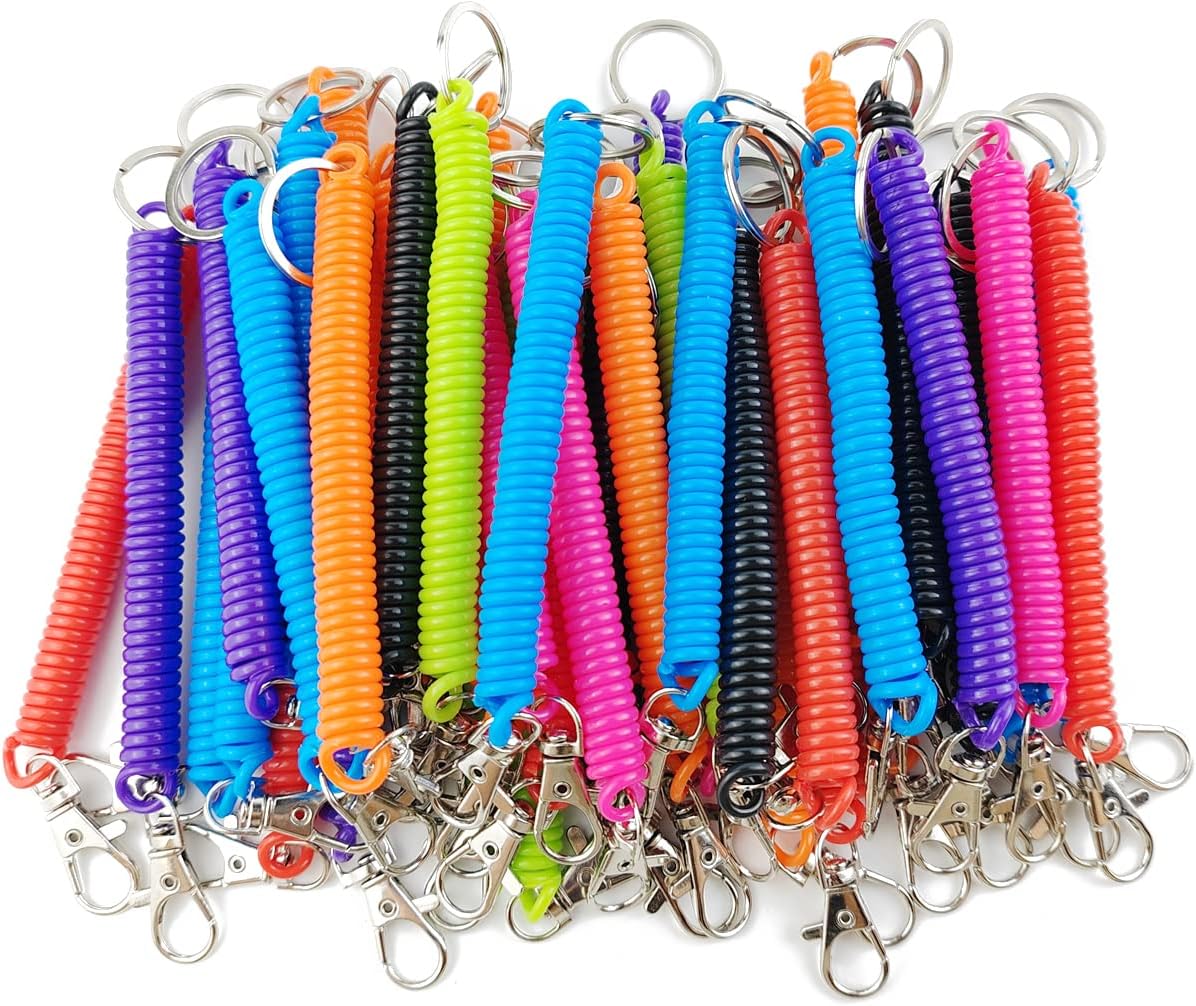 TIHOOD 14PCS Spiral Retractable Spring Coil Keychain Theftproof Anti-lost Stretch Cord Safety Key Rings