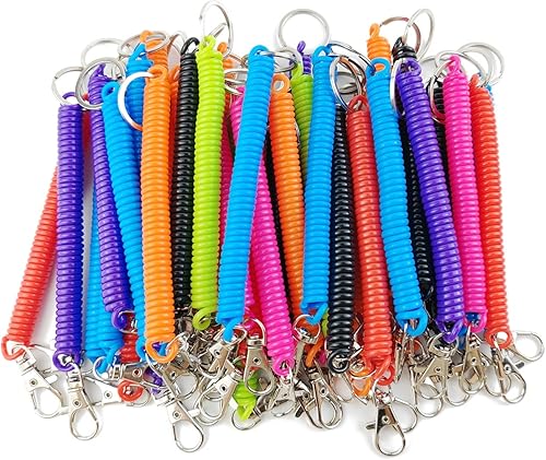 TIHOOD 14PCS Spiral Retractable Spring Coil Keychain Theftproof Anti-lost Stretch Cord Safety Key Rings