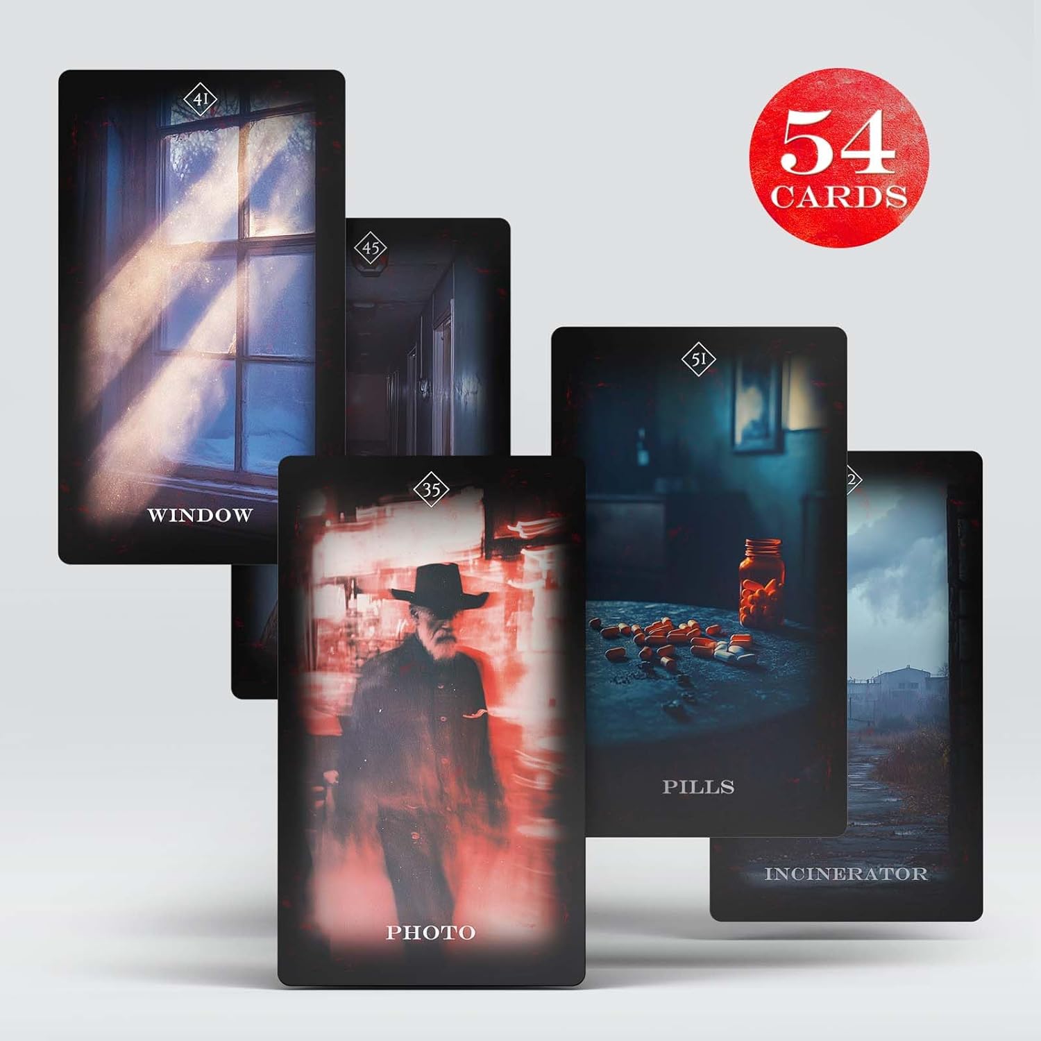 True Crime Oracle Cards, Conspiracy Theory Oracle Deck with Meanings on Them for Beginners Uncovering Hidden Motives, Deception & Emotional Truths (Red Style)