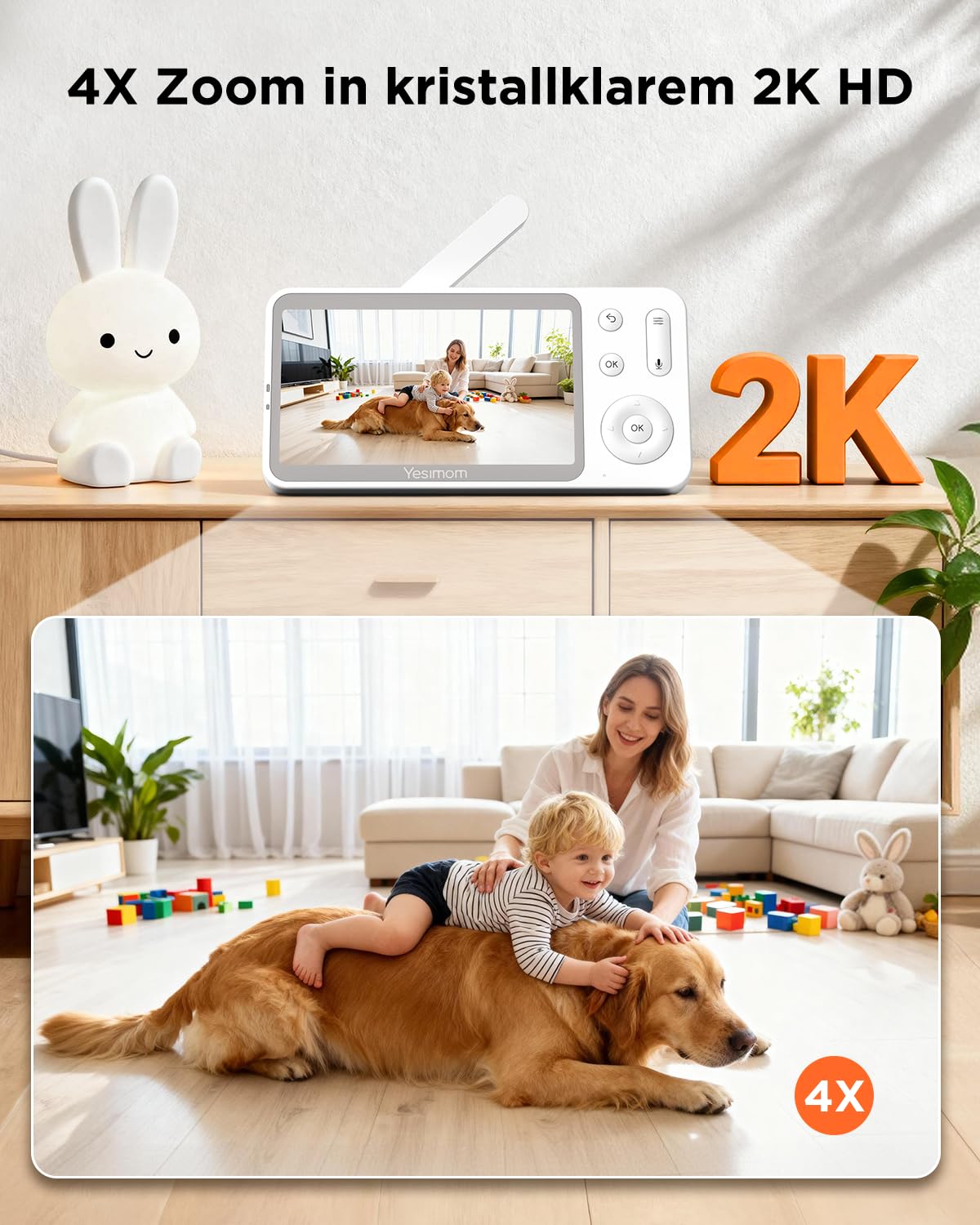 12.7 cm 2K/3MP kamera monitorująca dla niemowląt z ekranem IPS, ostrzeżenie o płaczu na monitorze i telefonie komórkowym, wyraźne widzenie w nocy, całkowity obrót 360°, podwójna kontrola, WiFi | Monitorowanie i sterowanie aplikacją, wykrywanie ruchu i int