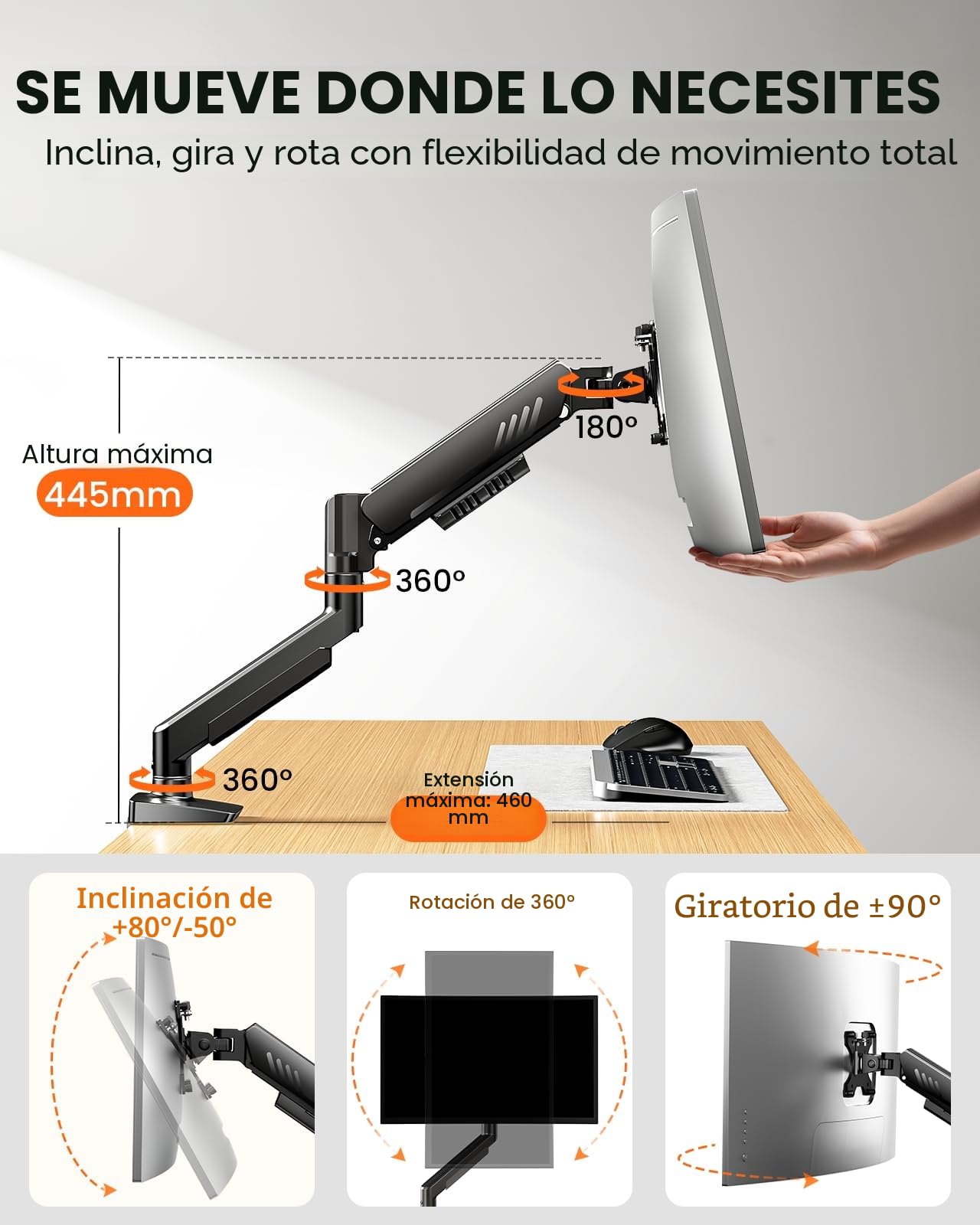 ErGear Soporte Monitor de Escritorio para 13-34 Pulgadas [Actualizado - Sin Ceder] Brazo Monitor de Instalación Rápida hasta 9kg, con Gestión de Cables para Oficina y Gaming, VESA 75 & 100 mm