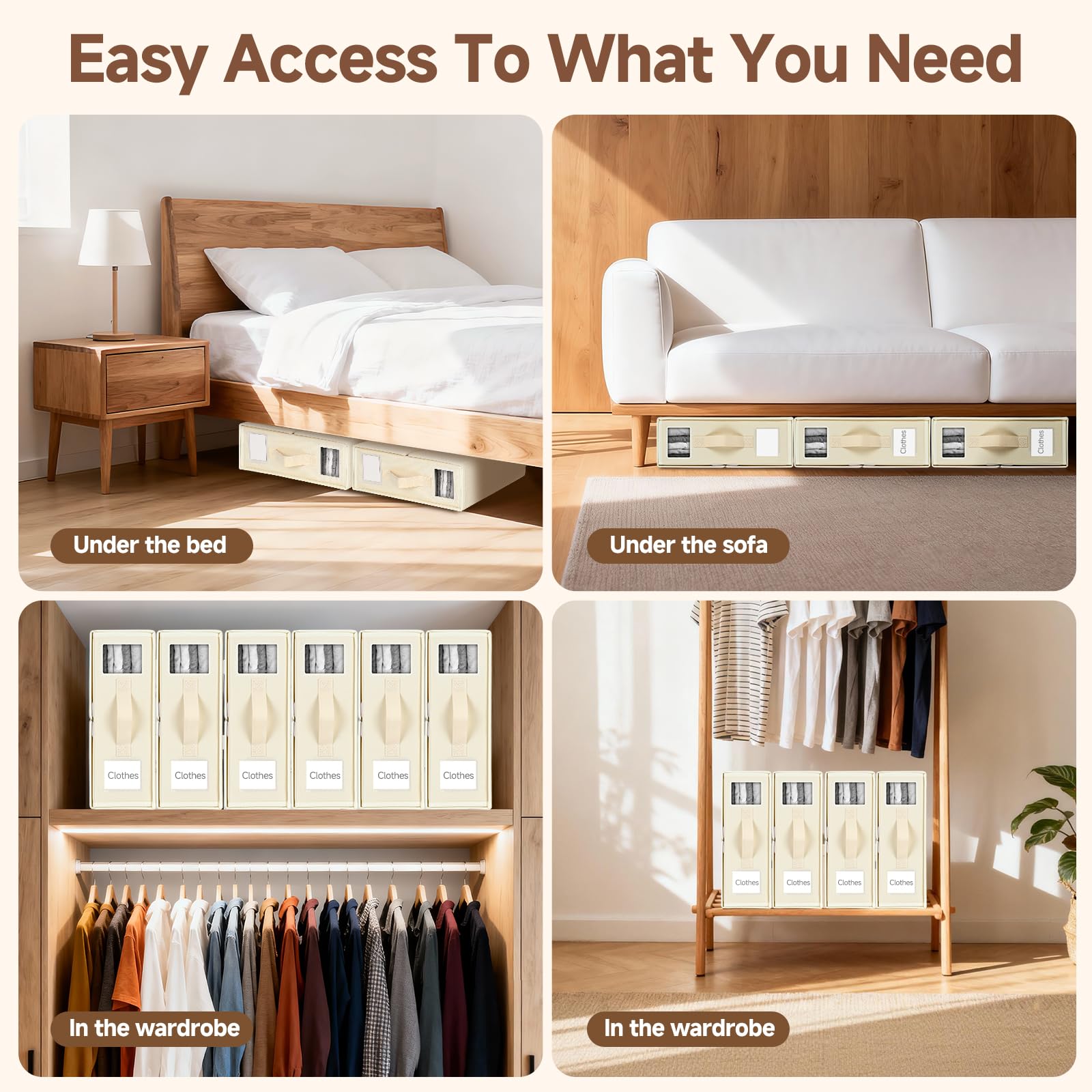 6 Pezzi Organizer Lenzuola Per Armadio, Sacche Per Lenzuola Pieghevoli, Scatole Porta Biancheria Da Letto Con Finestra, Contenitori Sottoletto Per Lenzuola, Copripiumini, Vestiti E Coperte, Beige