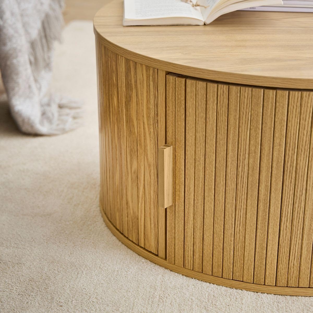 Calicosy – Mesa de centro redonda con almacenamiento D75 cm – Colección Ernest – Diseño vintage y práctico – Mueble de salón elegante de MDF