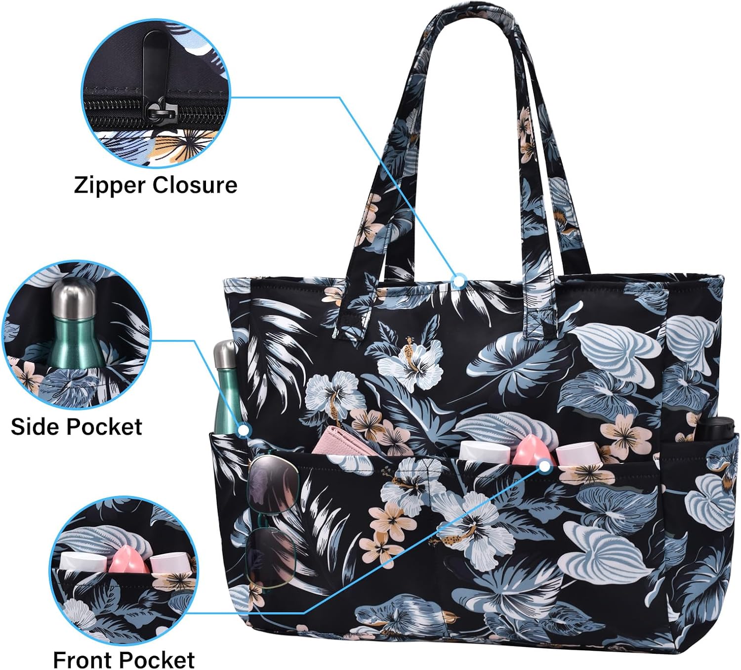 oscaurt Beach Bags for Women Large Waterproof Sandproof Beach Tote Swim Pool Bag with Zipper for Travel Vacation Essentials