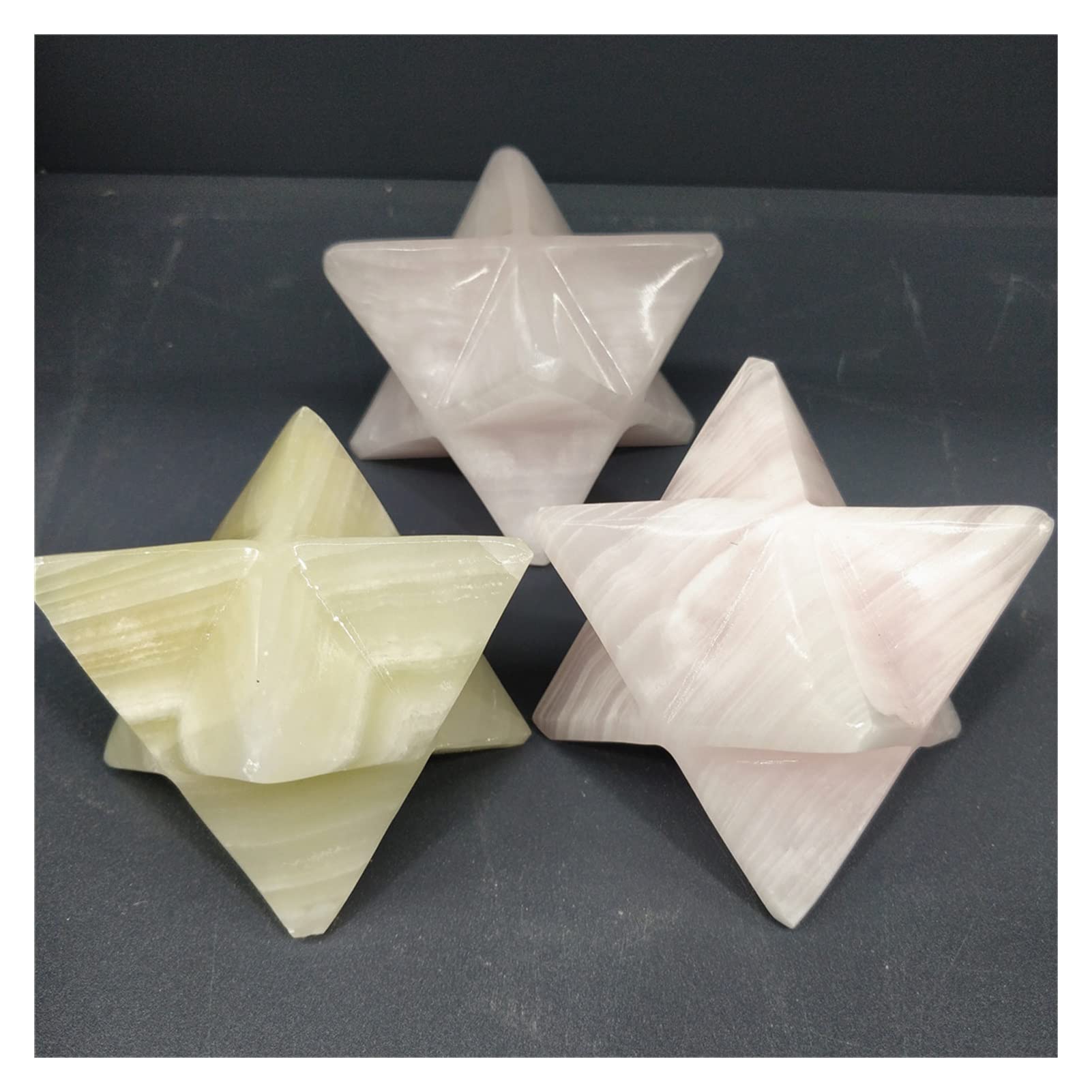 Natürlicher Jaspis und rosa Rosencalcit-Kristall, Geschnitzte Sterne, Pendel, Mineralien, dekorative Steine, Dekoration Voller Textur(Color:Rose Calcite)