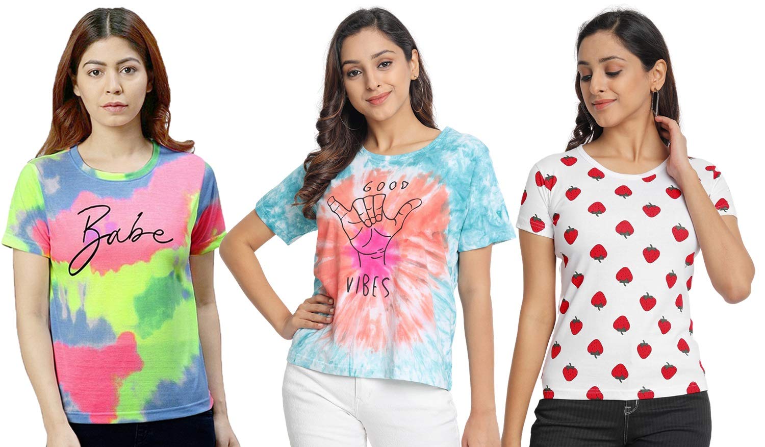 Women's Cotton PrintedT-Shirt-Pack of 3