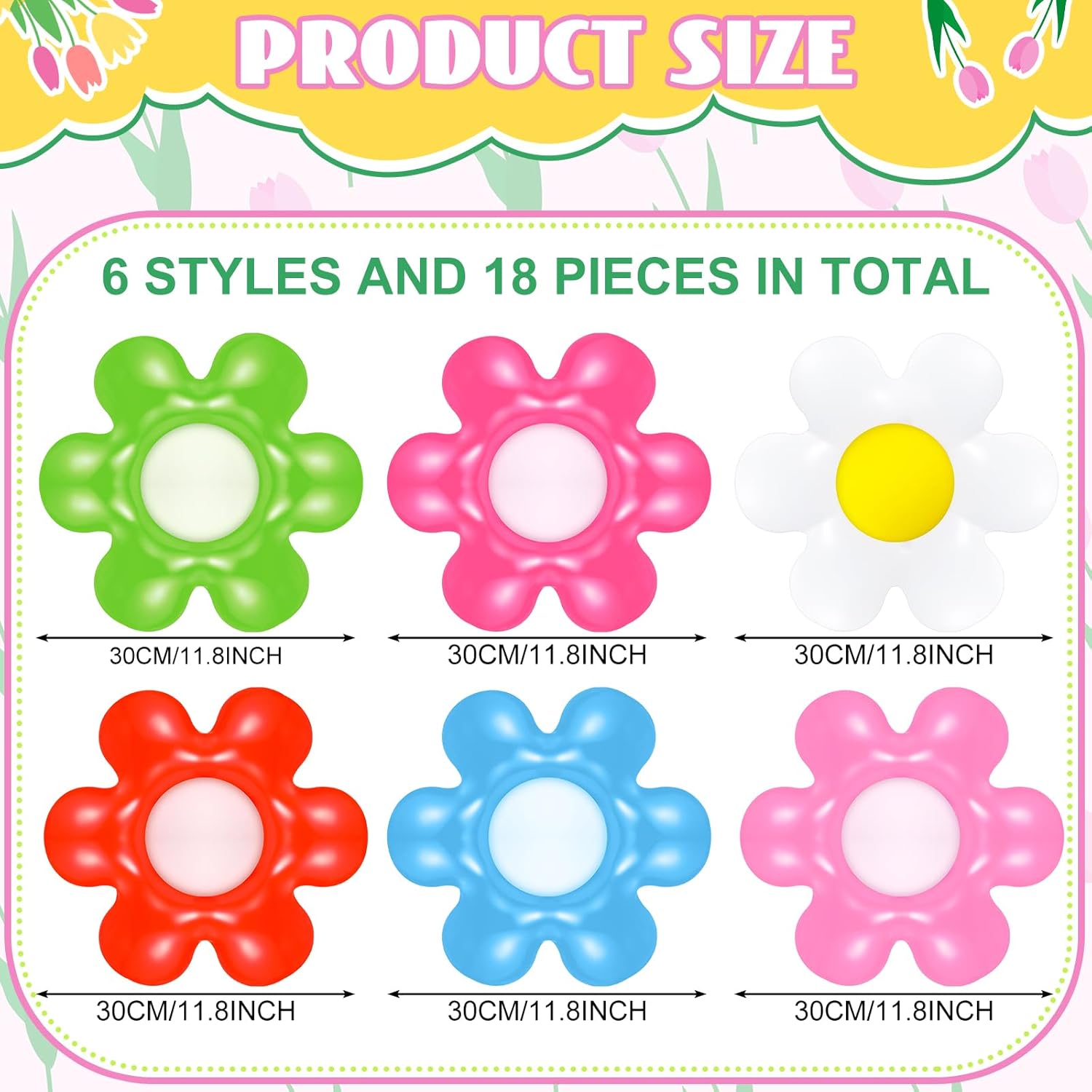 18 Pcs Spring Daisy Flower Inflatable Balls Blow up Daisy Flower Inflatable Decoration Colorful Spring Inflatable Hanging Ornament Flower Shape PVC Yard Decors for Indoor Outdoor(Classic)