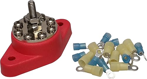 Miniatura 5 de 5/16" (rojo) poste de unión de perno de distribución -8 bloques de terminales - Kit de barra de bus
