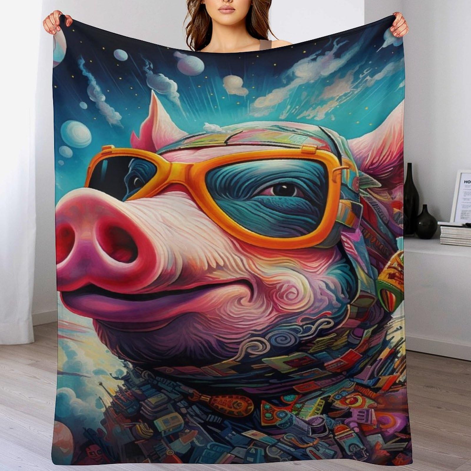 Manta de cerdo mullida para tardes de cine en el sofá y lectura en la cama