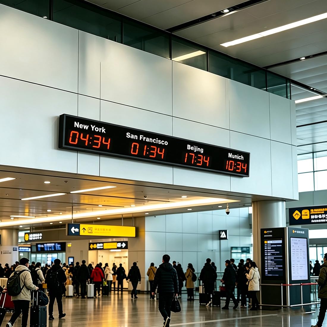 Horloge mondiale numérique LED multi-fuseaux horaires murale pour 3 à 5 villes