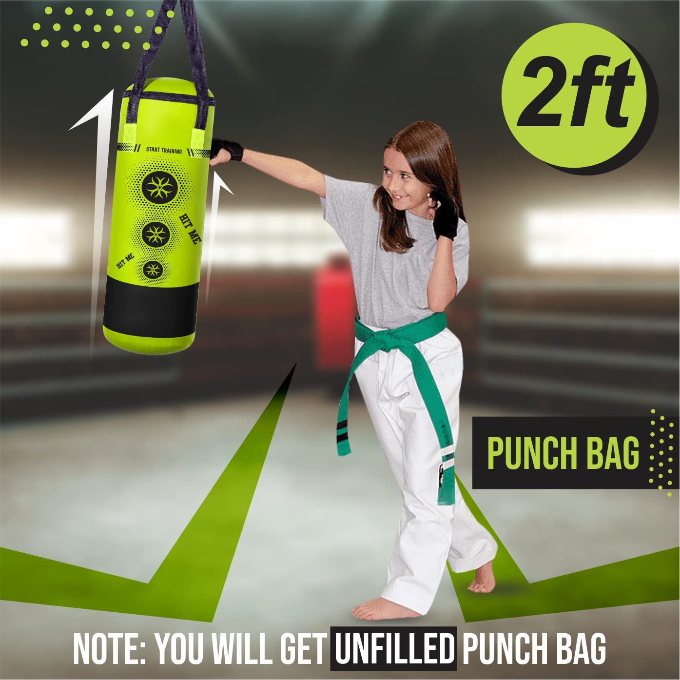 Kids Punching Bag Gloves Skipping Rope Mouth Guard, Hand Wraps Boxing Bag 2ft Red Set, Perfect for Junior/Children Workout