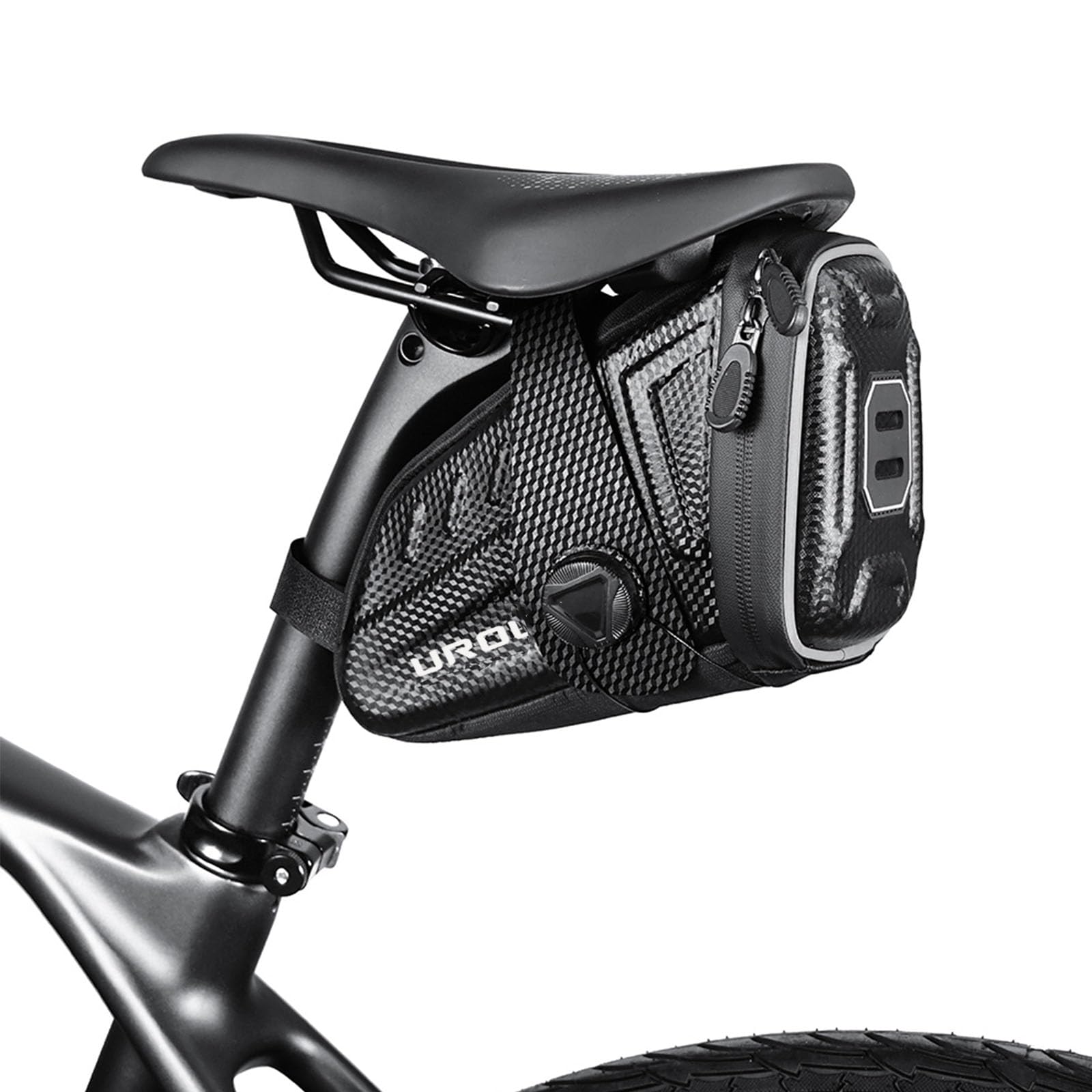 Borsa Sottosella per Biciclette e Bici MTB,Bolsa Sillín con Strisce Riflettenti，Materiale in EVA,Colore in Nero 1.5L